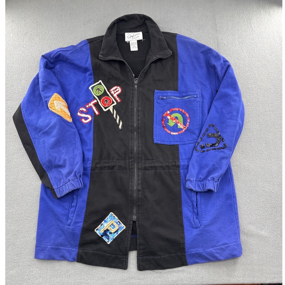 Stephanie by Suzelle VTG 90s Jacket M Full Zip Sequin Traffic Novelty Eclectic